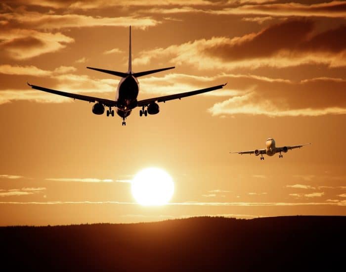 plane, flight, sunset