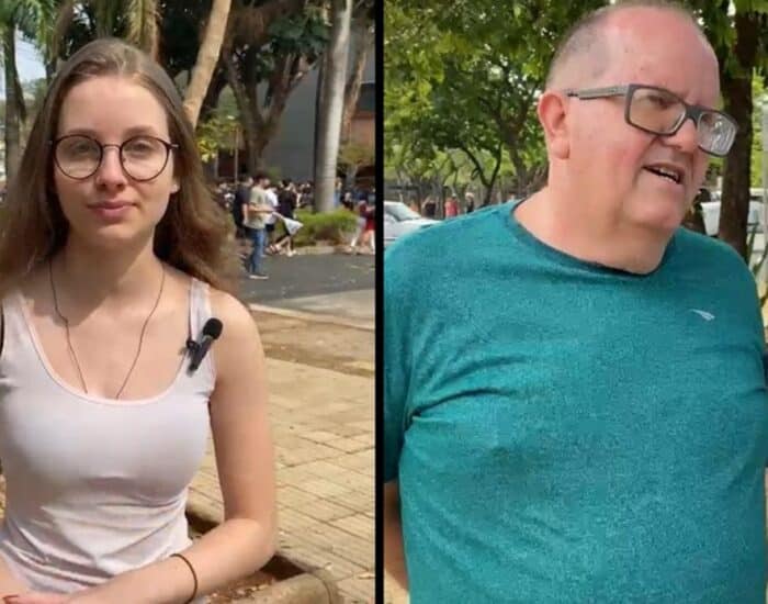 Lara Campos, que é candidata de Odontologia, e Anselmo Scagliarini, pai de uma vestibulanda de Direito, concederam entrevistas ao @ufu_oficial. (Montagem com imagens de Monallysa Leite e Túlio Daniel)
