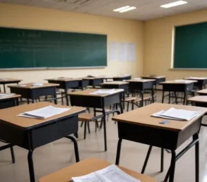 Ambiente de sala de aula após o Provão Paulista, onde a Seduc-SP apura casos de uso indevido de celular.