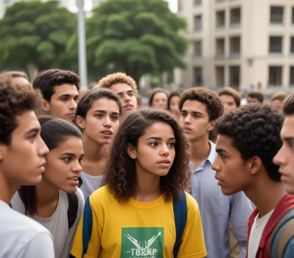 Jovens brasileiros debatem os desafios impostos pelos cenários político-sociais, tema central da redação do Uema Paes 2026.