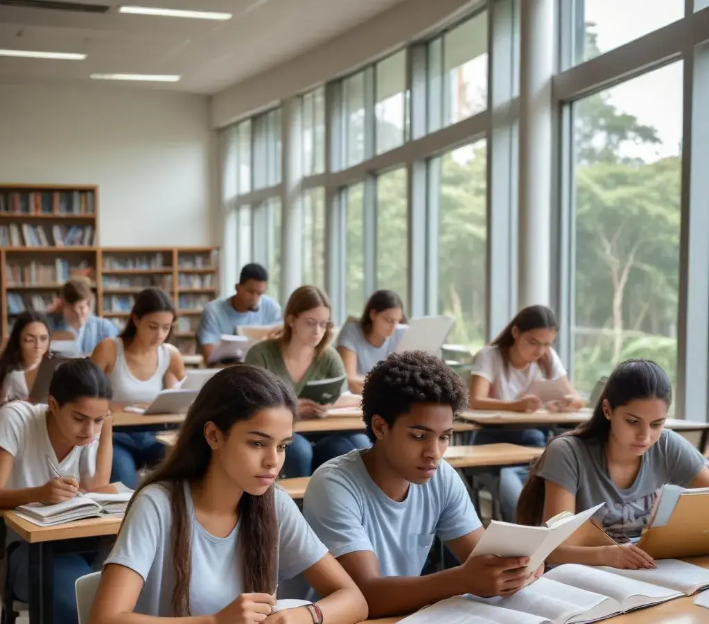 Jovens estudantes brasileiros se dedicam aos estudos em busca de uma vaga no ensino superior, em meio ao debate sobre o futuro dos exames de ingresso no país.