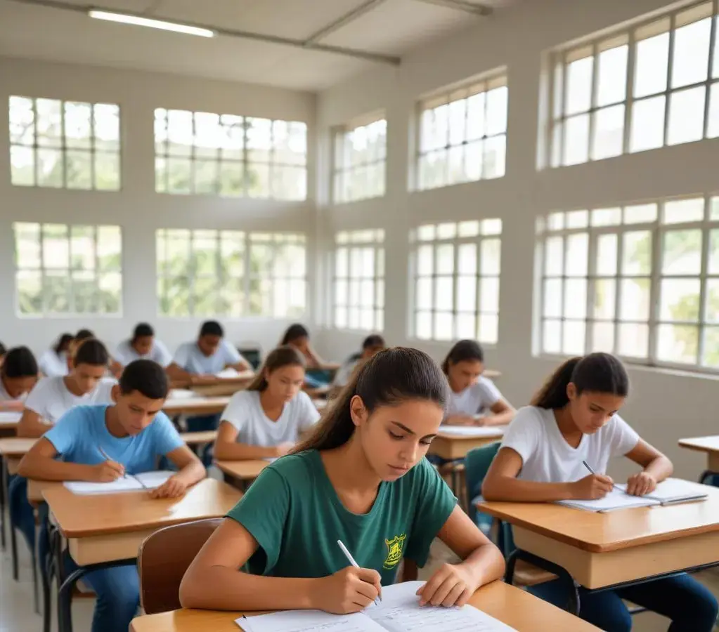 Candidatos focados durante a realização da prova objetiva do vestibulinho do Cephas em São José dos Campos.
