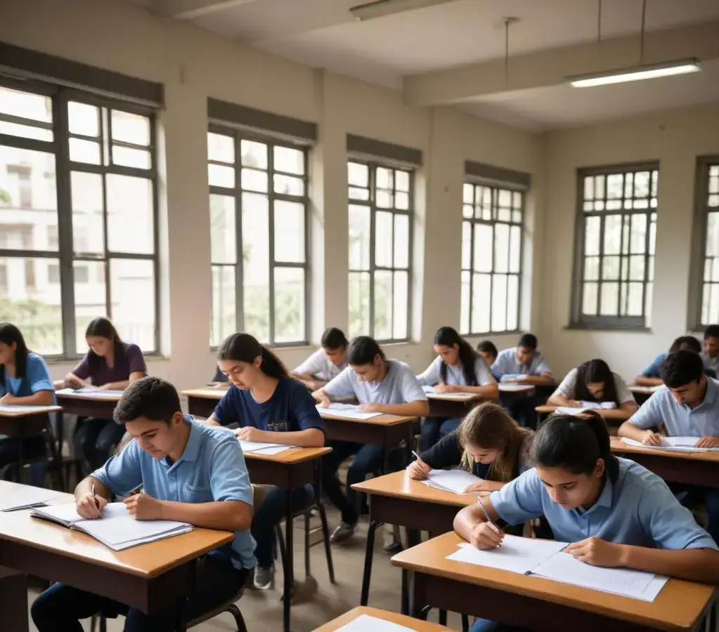 Estudantes realizam segunda fase do vestibular da Unesp 2026 em sala de aula. Estudantes realizam segunda fase do vestibular da Unesp 2026 em sala de aula.