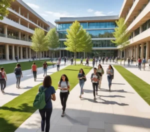 Estudantes em frente a um dos campi da UFVJM, vislumbrando as oportunidades do **Vestibular Único 2026**.