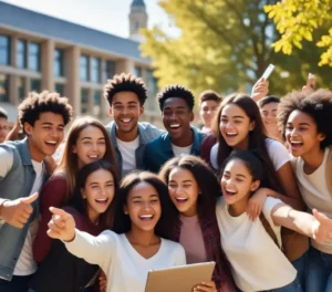 Jovens estudantes comemoram a divulgação do **resultado do vestibular UEPG 2026**, celebrando o início de sua jornada no *ensino superior*.