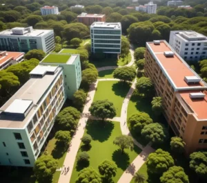 Vista aérea do campus da Unicamp em Campinas, cenário de futuros talentos e pesquisa avançada, onde os aprovados do *vestibular 2026* em breve iniciarão sua jornada.