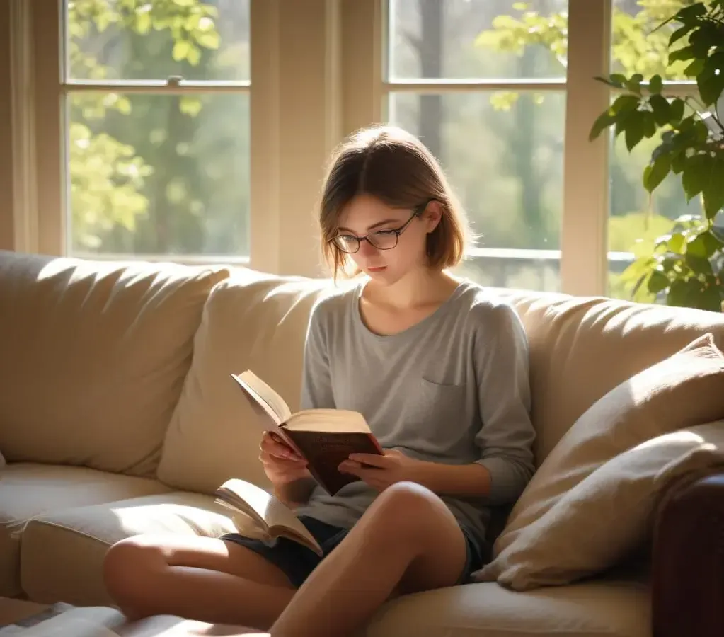 Estudante aproveita as férias para se dedicar às leituras de vestibular, combinando descanso e preparação para os desafios acadêmicos.
