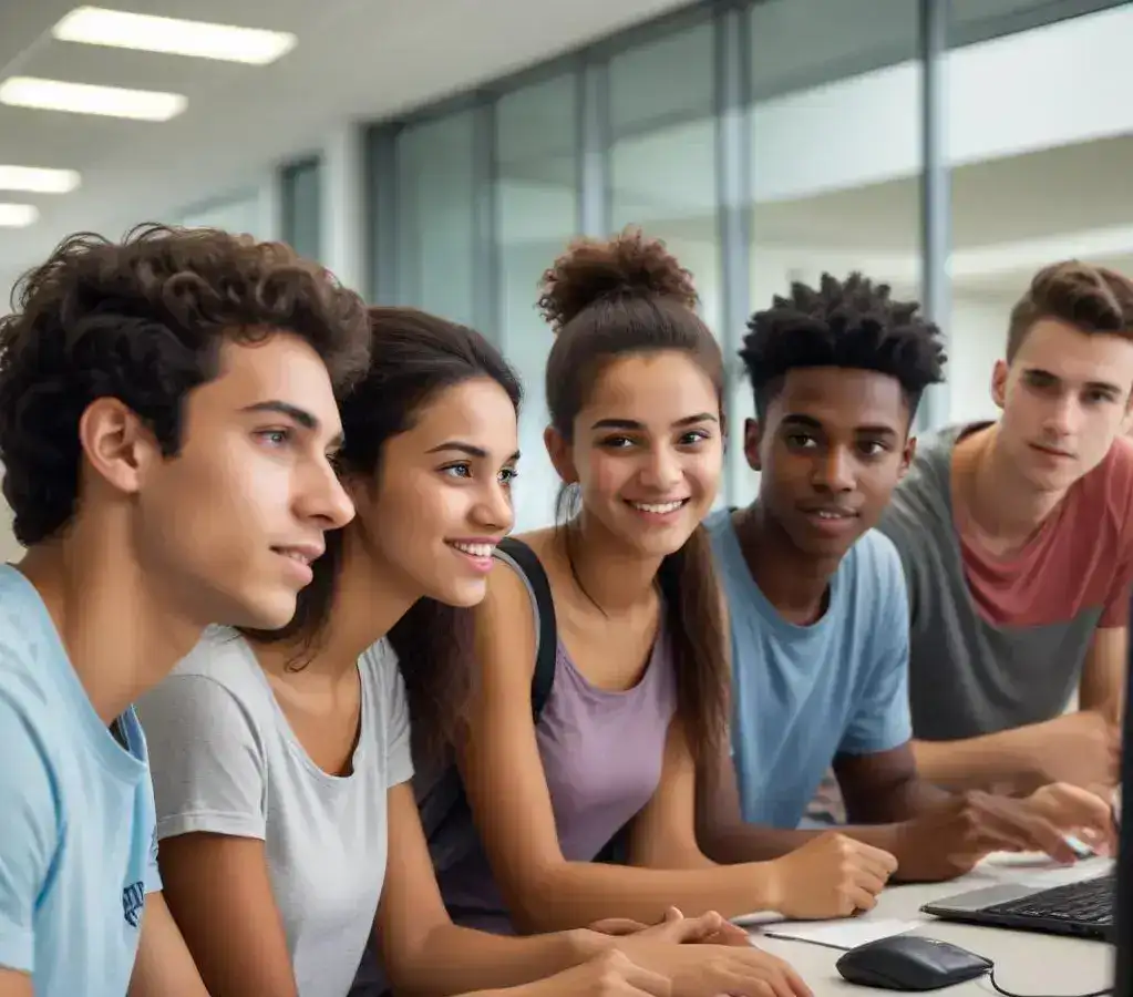 Estudantes em um corredor universitário, refletindo a esperança e a **competitividade** do **SiSU 2026** e a busca por uma vaga no ensino superior.