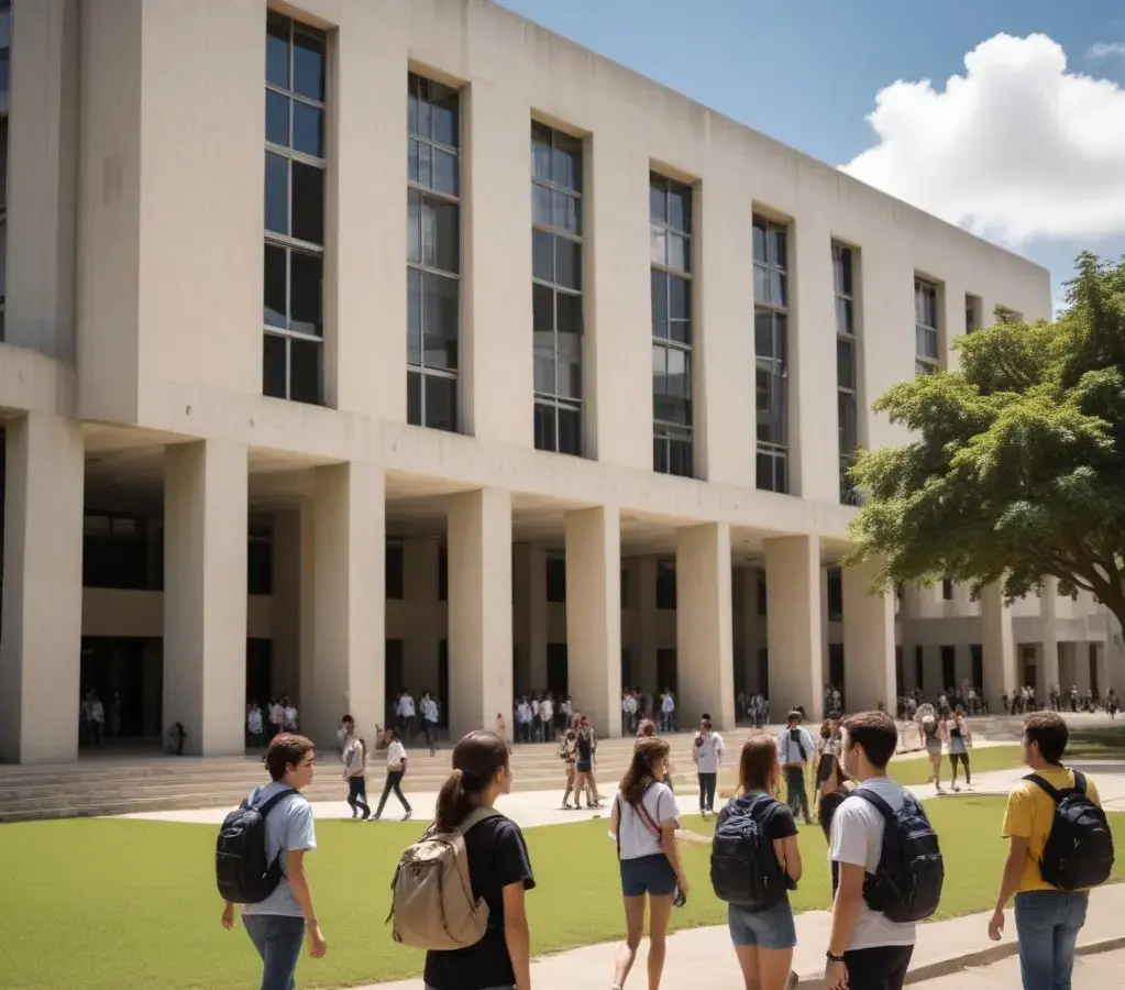 Estudantes deixam o local de prova após a última etapa do Vestibular e PSS 2026 da UFSM, em um domingo de expectativas.