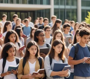 Estudantes em frente à Faculdade de Ciências Médicas da Santa Casa de São Paulo, em um dia movimentado de prazo final de inscrições para o vestibular 2026.