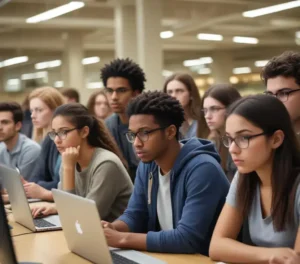 Estudantes utilizam computadores para acompanhar as notas e estratégias para o Sisu 2026, buscando sua vaga na universidade pública.