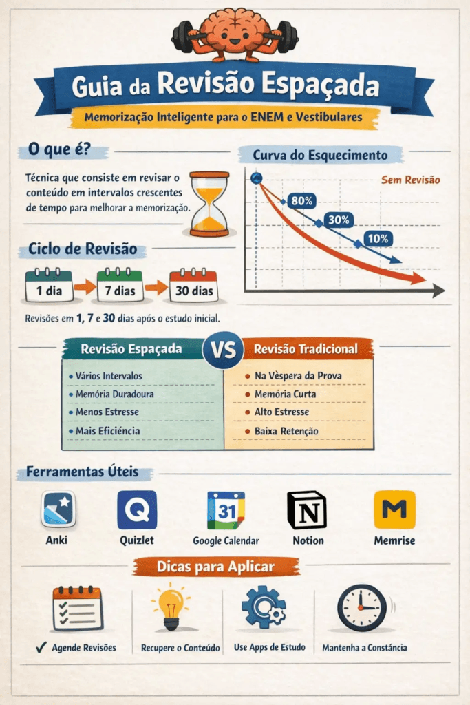 Infográfico guia da revisão espaçada