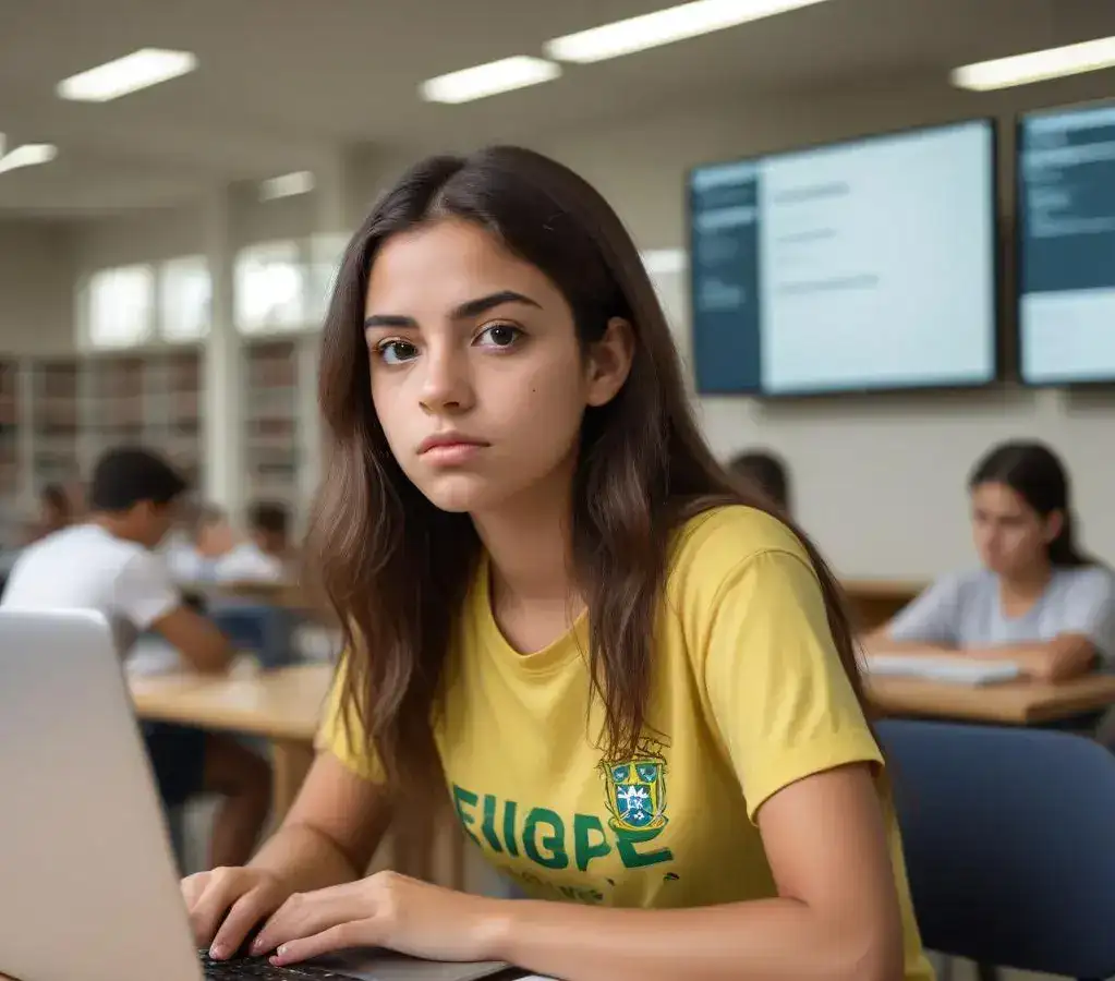 Estudante verifica o resultado da **lista de espera do Fies 2026.1** em seu computador, um momento de expectativa para milhares de candidatos.