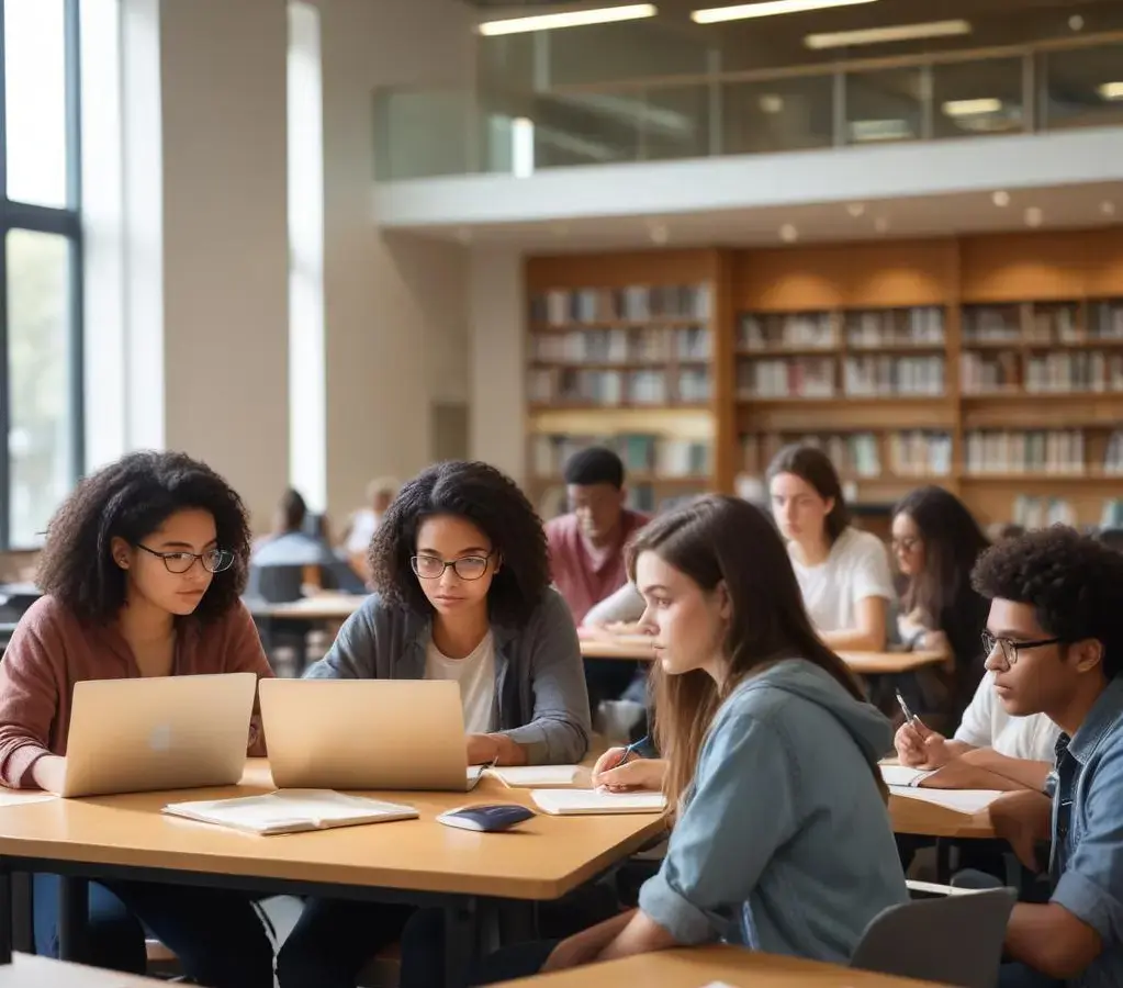 Estudantes se preparam diligentemente para o vestibular da UFSC em um ambiente universitário moderno, simbolizando a busca pelo ensino superior e as novas oportunidades acadêmicas que se abrem com o calendário de 2027.