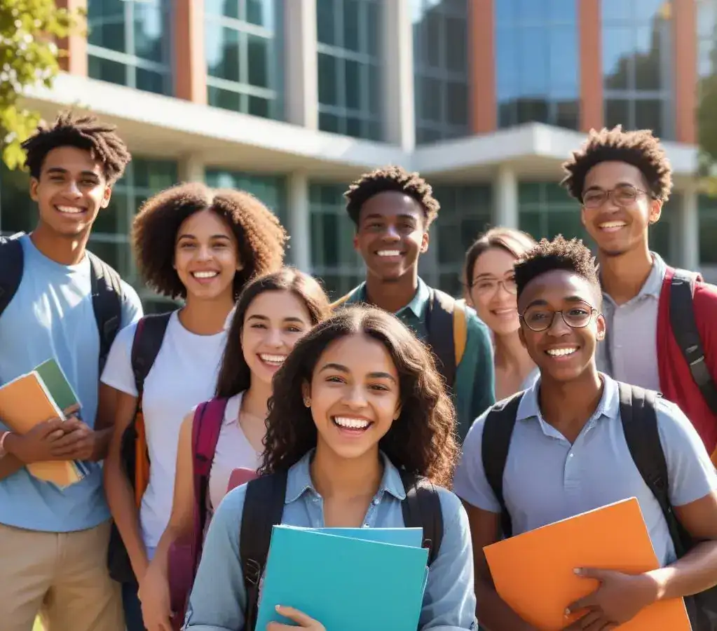 Jovens universitários celebram o início de uma nova jornada acadêmica na UEMS, após a convocação para matrículas do Vestibular e PROUEMS 2026.