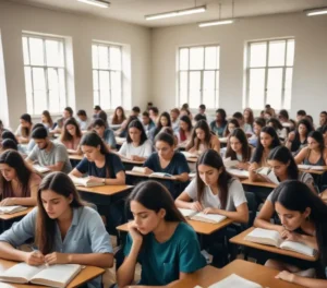 Estudantes universitários em ambiente de debate sobre políticas de permanência e inclusão nas universidades estaduais.