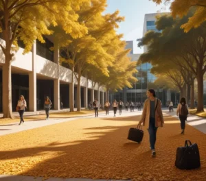 Campus da Udesc em um dia típico de preparação para o vestibular, reunindo estudantes focados em seu futuro acadêmico.