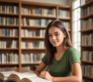Estudante se preparando para o vestibular da Uema com obras de literatura brasileira.