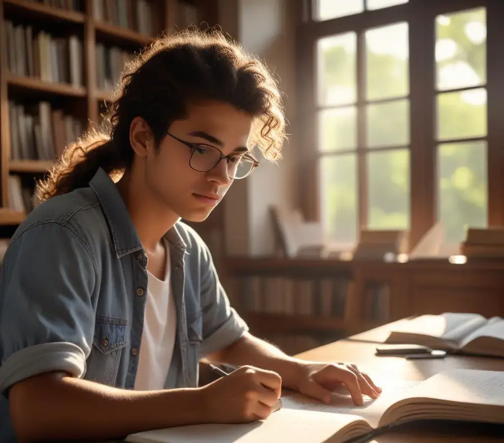 Estudante focado nos preparativos para o vestibular Unesp, em busca da tão sonhada vaga no ensino superior.