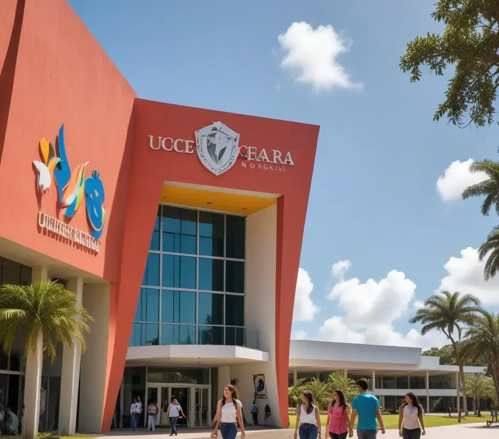 Estudantes circulam pelo campus universitário da UECE, onde as inscrições para o Vestibular 2026.2 estão abertas.