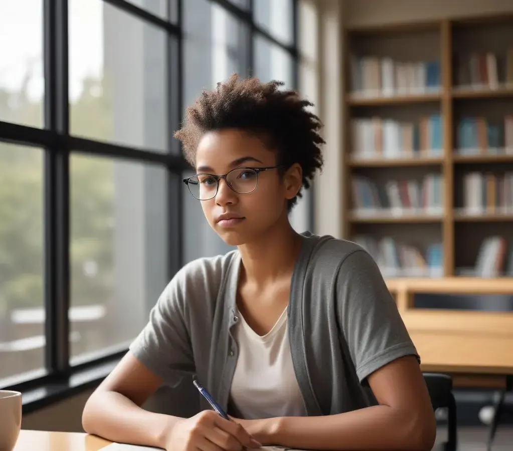 Jovem estudante dedicada revisa materiais para o Vestibular Uerj 2027, aproveitando a oportunidade da isenção da taxa para realizar o sonho do ensino superior.
