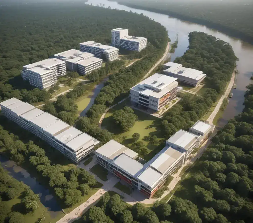 Campus da UFAM em Manaus, um polo de educação e pesquisa em meio à exuberância da floresta amazônica, acolhendo futuros estudantes.