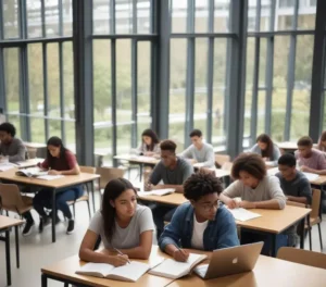 Estudantes dedicados em fase de preparação para o **vestibular Unaerp 2026/2**, buscando a aprovação no ensino superior.