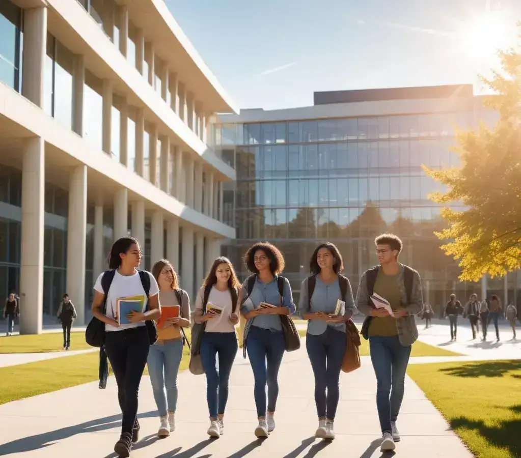 Estudantes em frente a um dos campi da UEG, representando as novas oportunidades de ingresso no ensino superior.