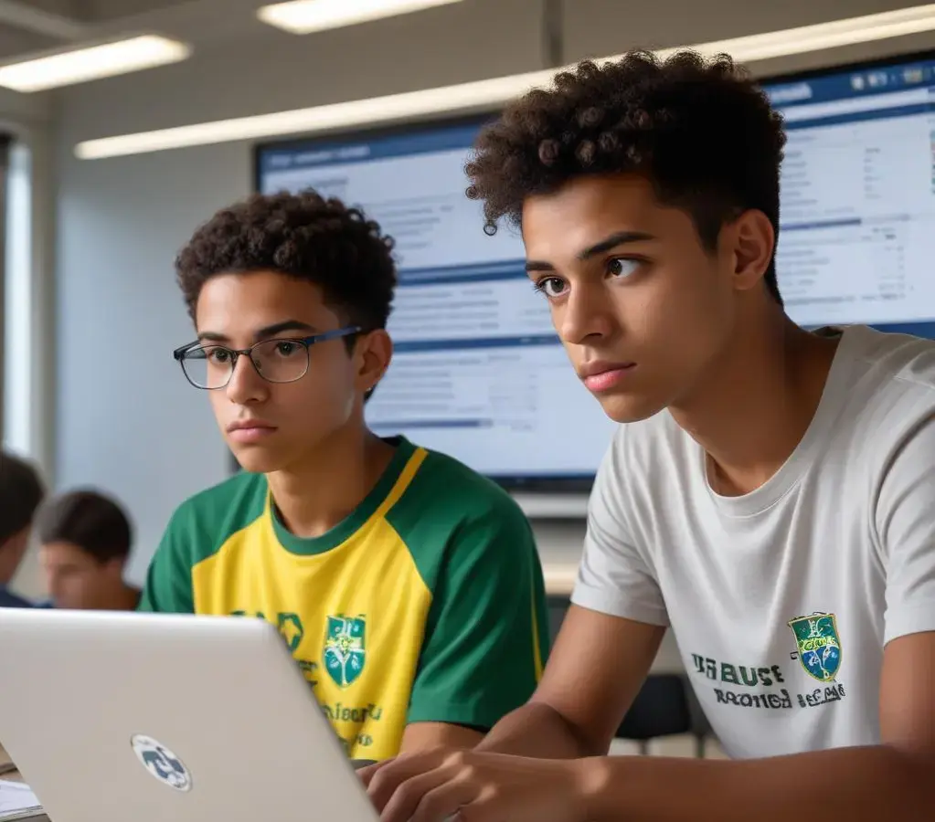 Jovem estudante verifica as notas de corte da primeira chamada da lista de espera do Vestibular Fuvest 2026, com esperança de ingresso na USP.