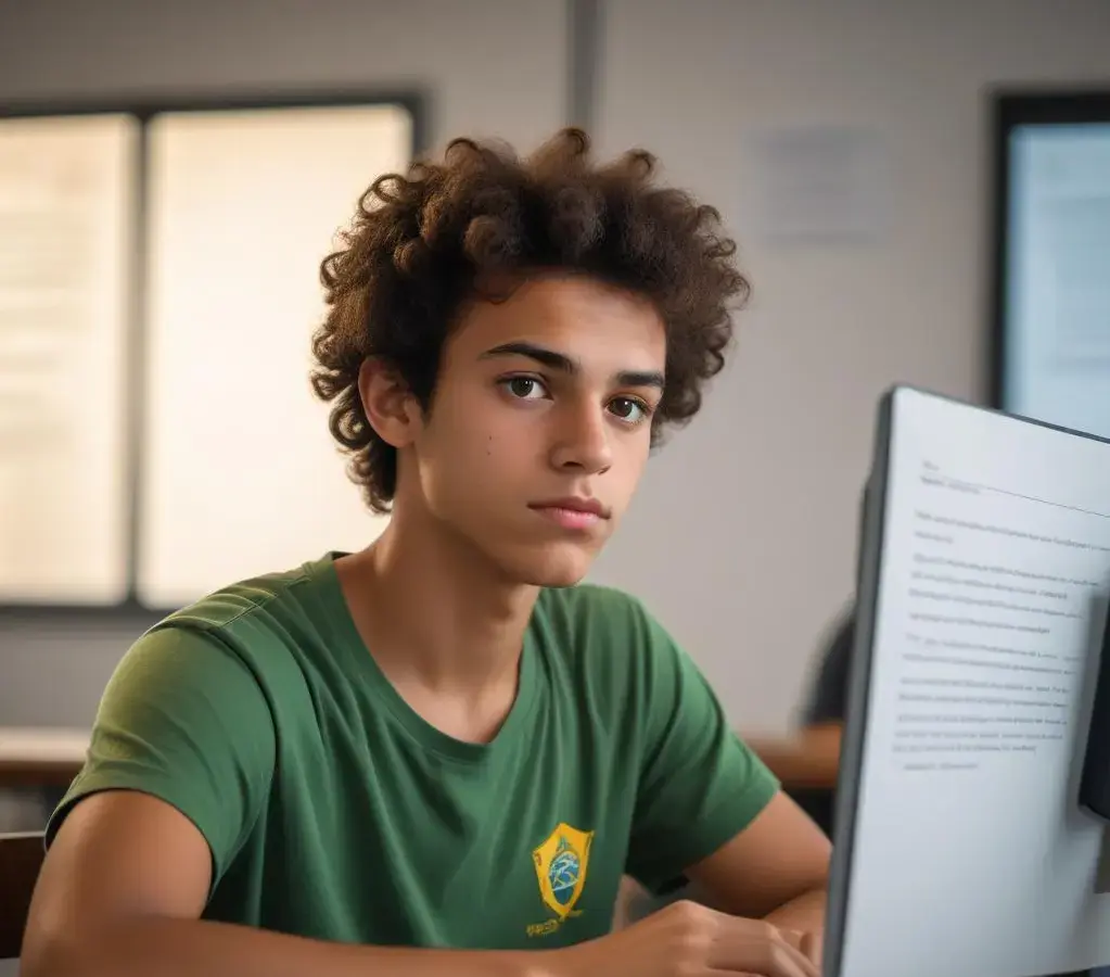 Estudante revisa seu espelho de redação do Enem 2025, analisando os detalhes da correção para aprimorar seu desempenho.