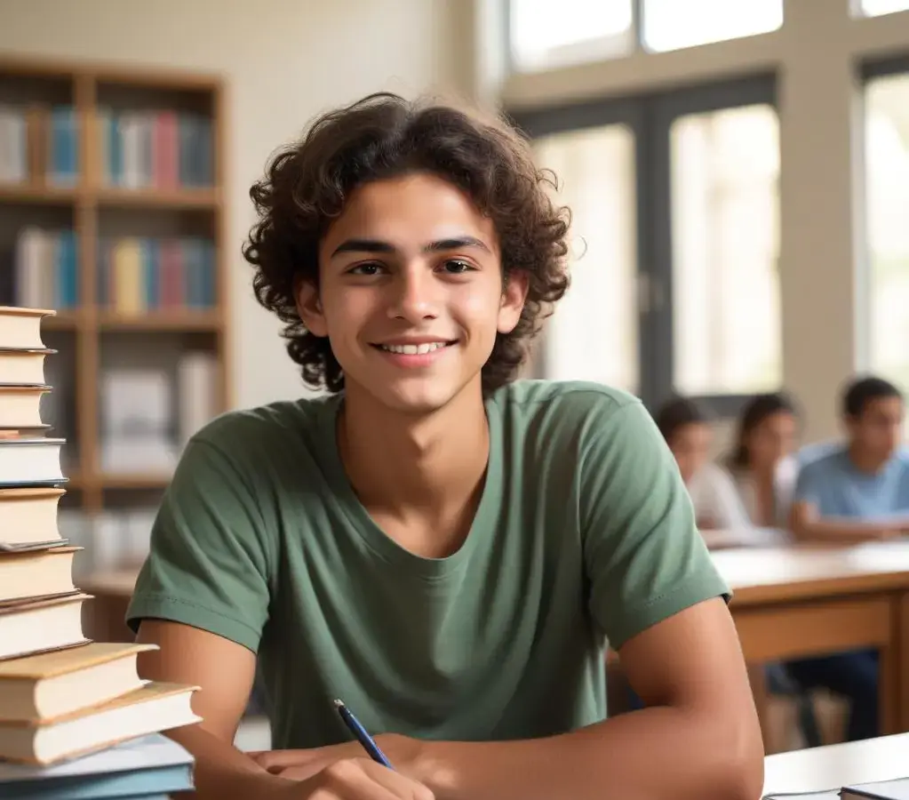 Jovem estudante reflete sobre o futuro e as escolhas de carreira, buscando equilíbrio e planejamento em um ano decisivo de estudos para o Enem e vestibular, com foco na sua **saúde mental**.