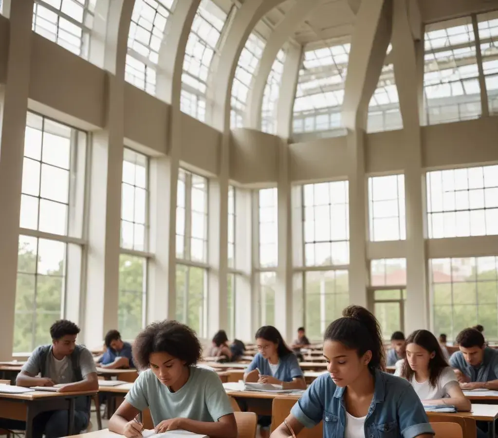 Estudantes concentrados em seus estudos, um cenário comum para aqueles que se preparam para o vestibular da Urca em busca de uma vaga no ensino superior.