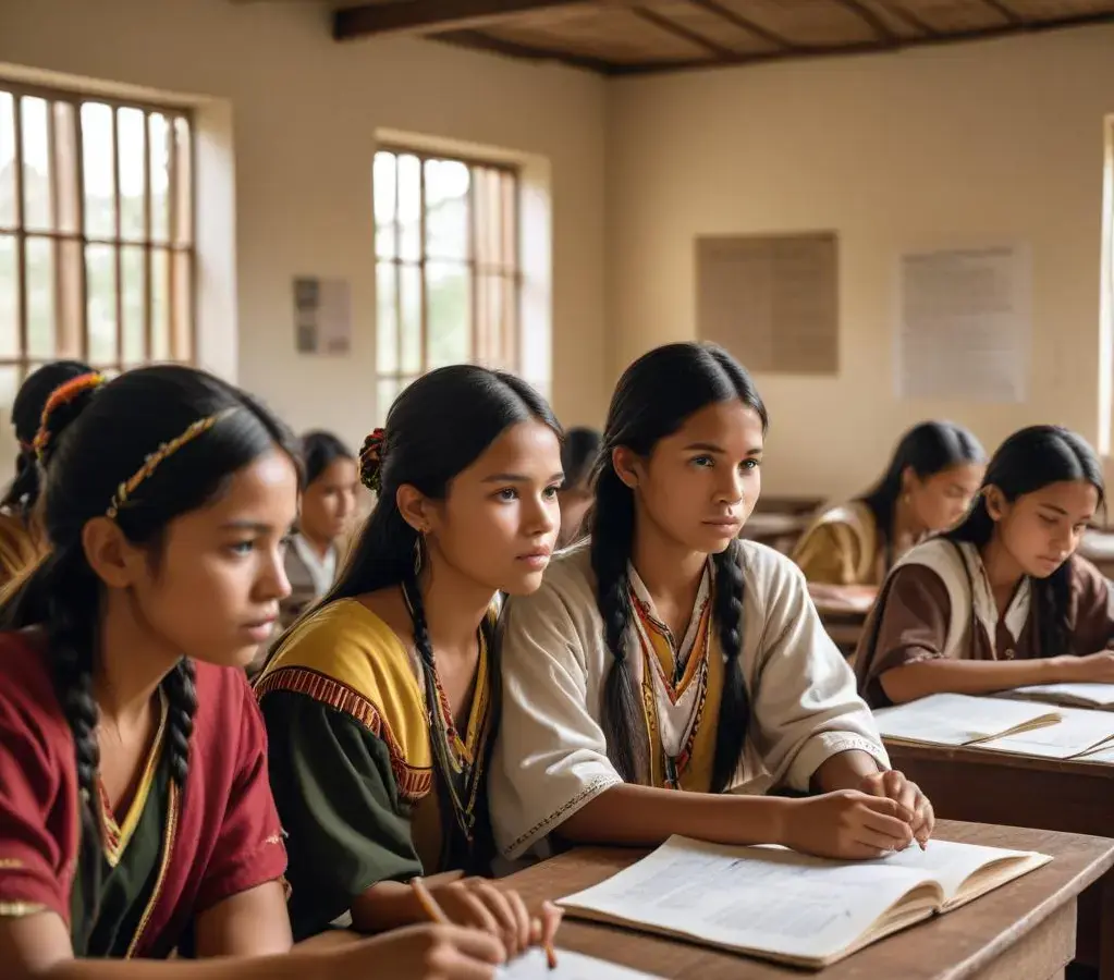Estudantes indígenas em ambiente acadêmico da UFGD, foco na valorização do conhecimento e da cultura local.