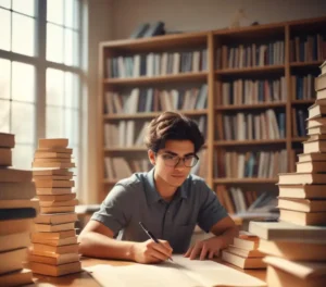 Estudante preparando-se para o processo seletivo do ITA com foco e dedicação.