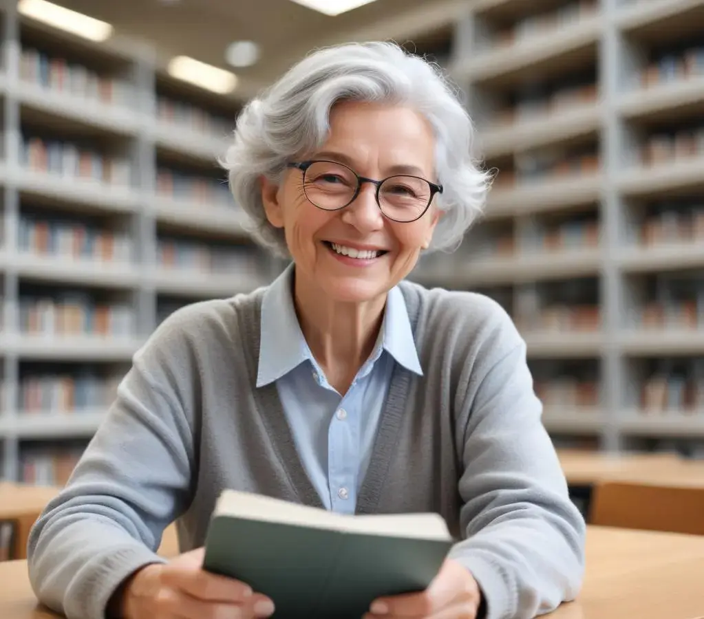 Estudante sênior em ambiente acadêmico da Universidade de Brasília, representando a oportunidade de lifelong learning.