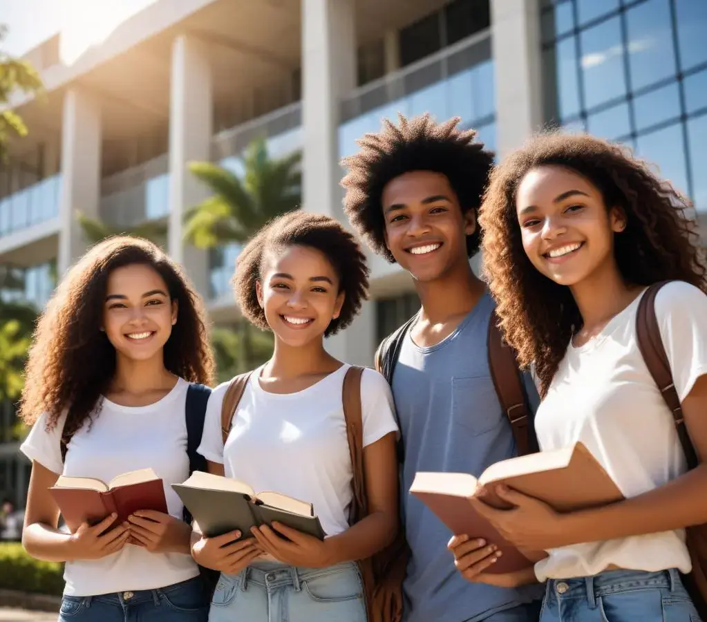Estudantes em frente ao campus da Unitins preparando-se para o processo seletivo.