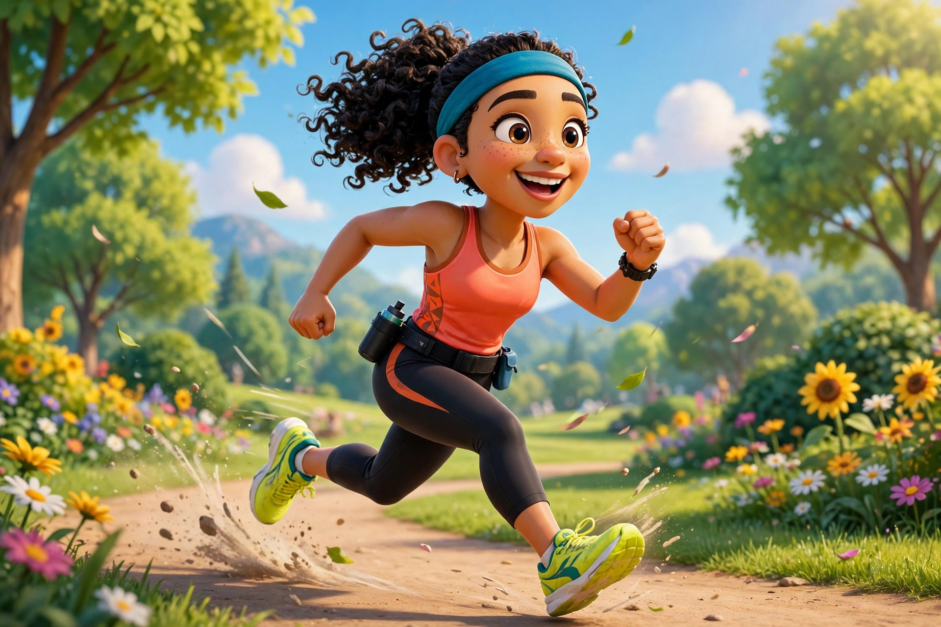 Ilustração estilo Pixar de uma atleta correndo com energia, representando a energia fornecida pelos carboidratos.