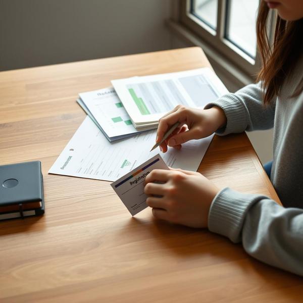 - Um estudante organiza documentos oficiais e cadernos enquanto aprende a ler planilha para o exame.