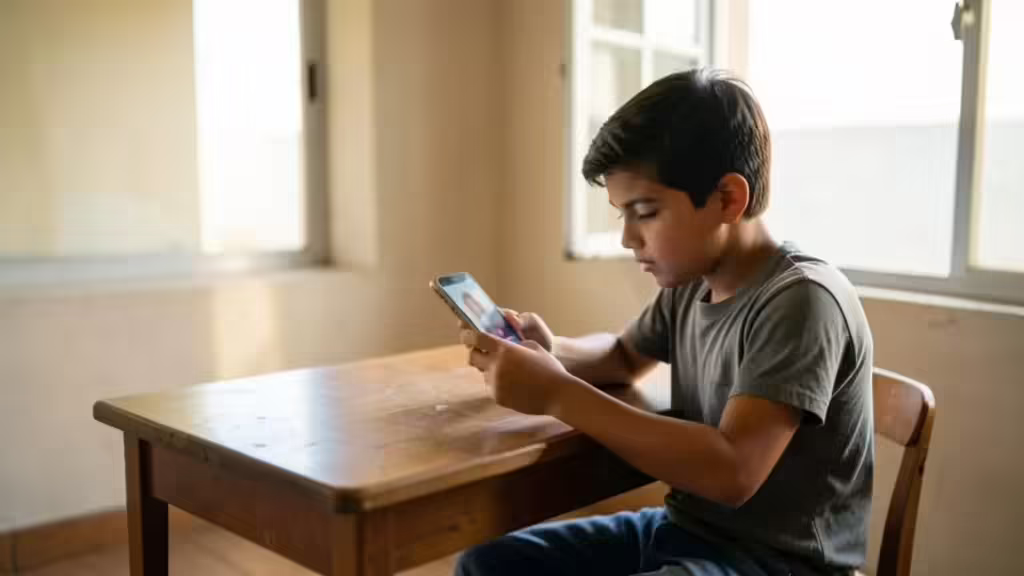 Estudante confere informações sobre o desempenho em olimpíada científica pelo celular.